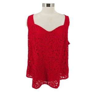 Lane Bryant Tank Top Holiday Red Lace Sleeveless Sweetheart Neck Smocked Back 28